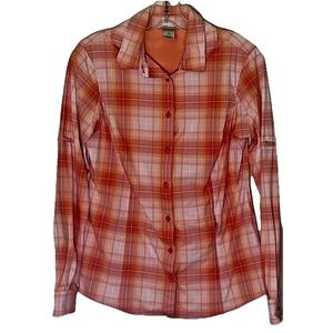 Duluth trading Company women's Outdoor Blouse Orange Plaid  XS Preowned